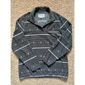 Jachs Cabin Patterned Quarter Button Pullover Black and White Medium